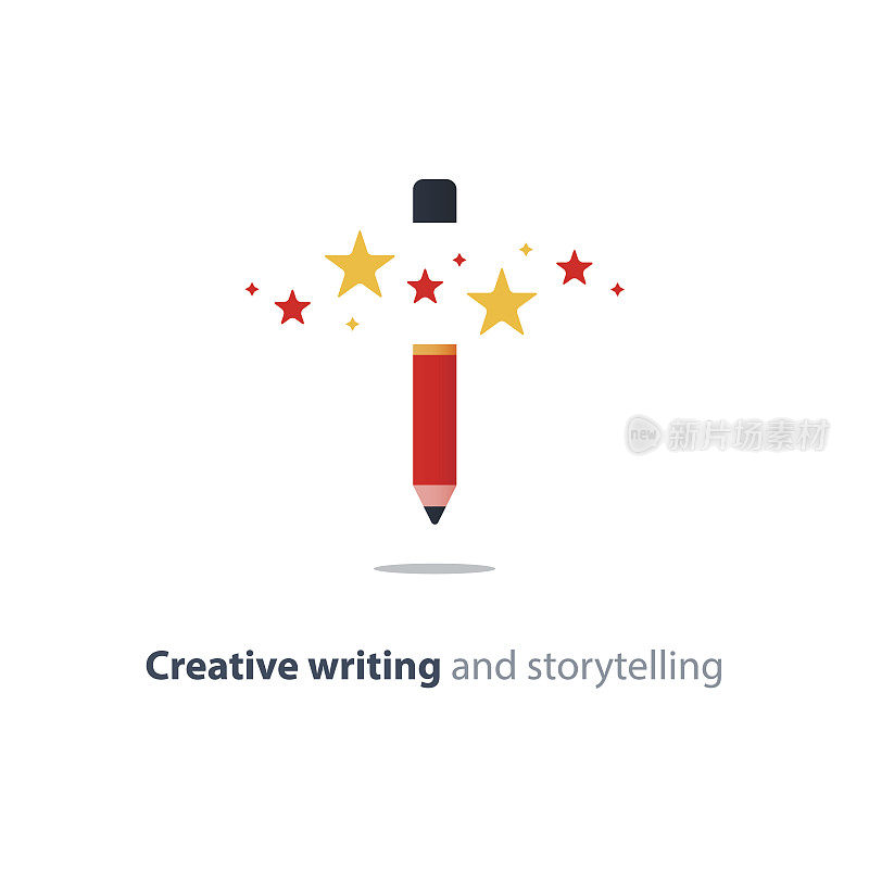 红铅笔星星，创意写作概念，故事讲述矢量图标