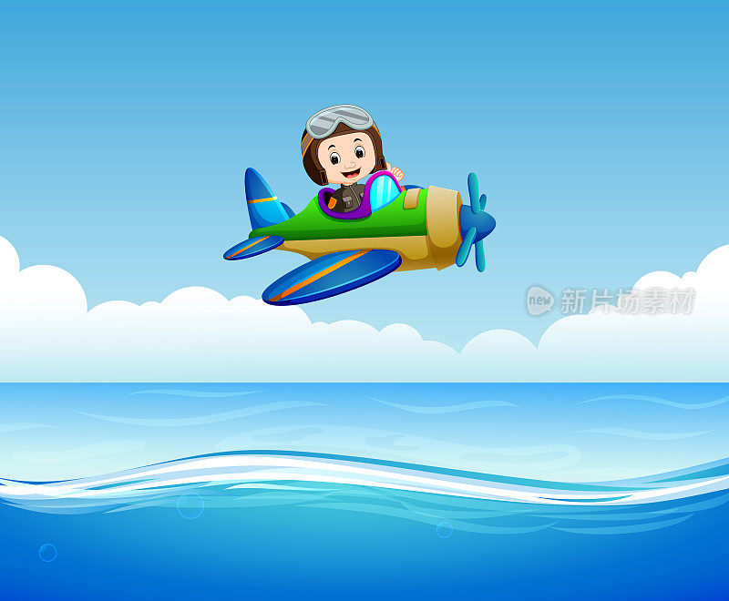 飞行员驾驶飞机在海上飞行
