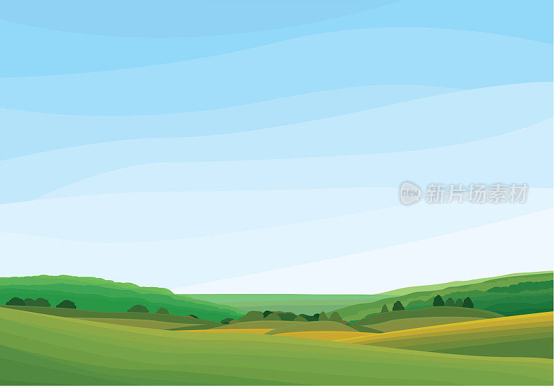 田园诗般的风景-插图田野，草地，天空，春天，夏天