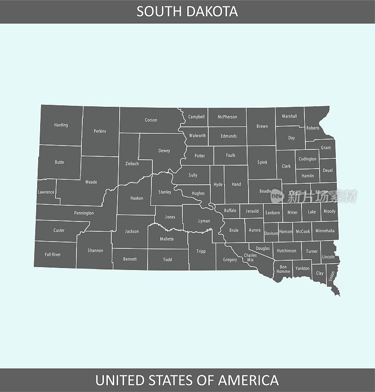 南达科他州各县地图