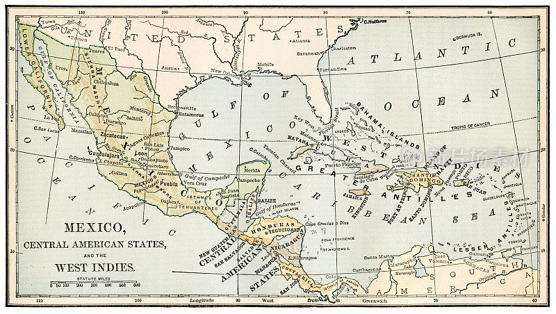 1888年西印度群岛和中美洲地图