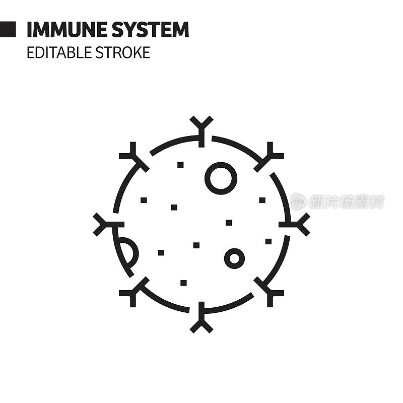 免疫系统线图标，轮廓向量符号插图。完美像素，可编辑的描边。