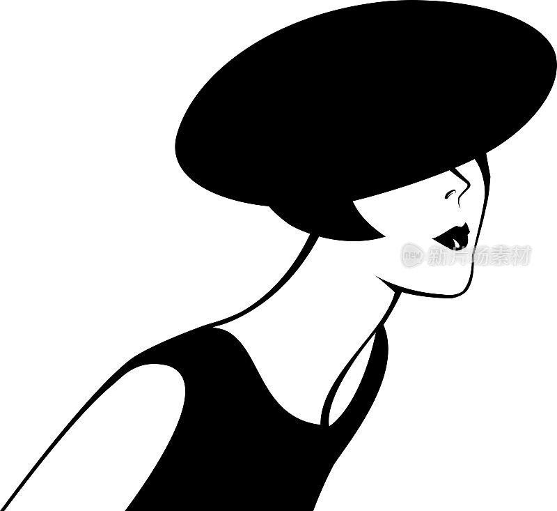 黑色和白色的时髦妇女戴着帽子