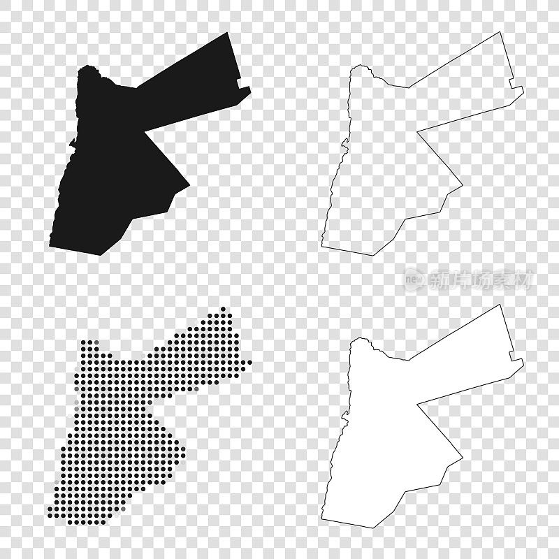 约旦地图的设计-黑色，轮廓，马赛克和白色