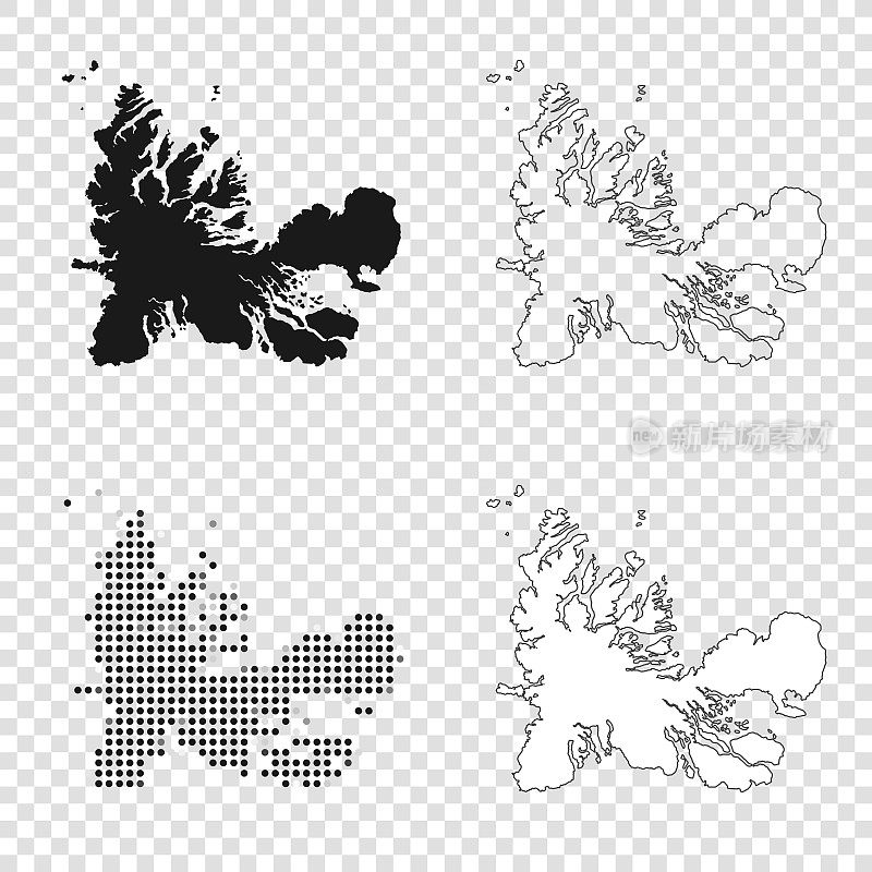 Kerguelen群岛地图设计-黑色，轮廓，马赛克和白色