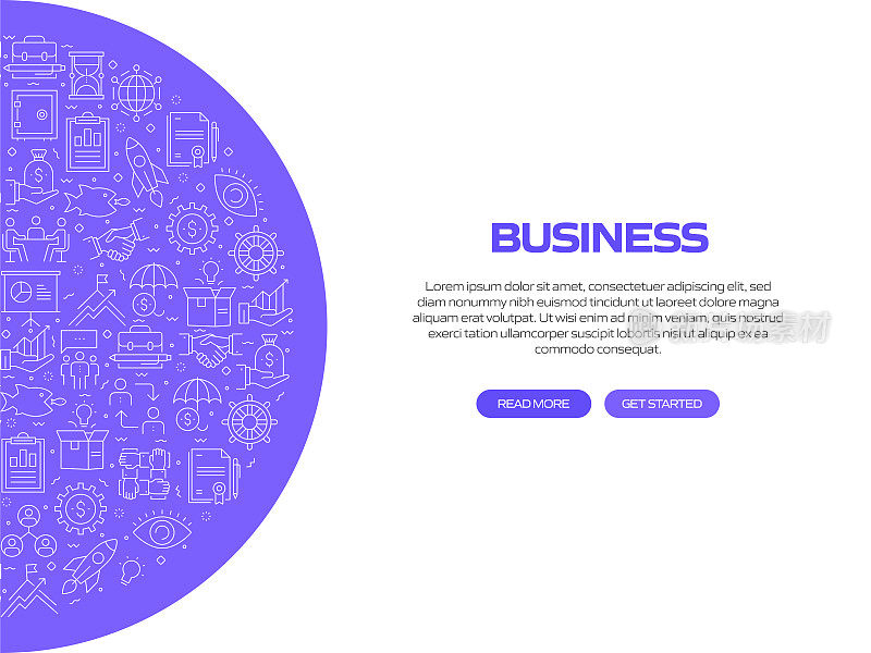 带有模式的与业务相关的横幅设计。现代线条风格图标矢量插图