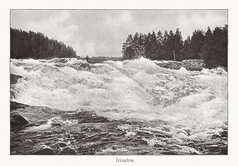 Imatra瀑布，芬兰Vuoksi河，照片半色调印刷，1899年出版