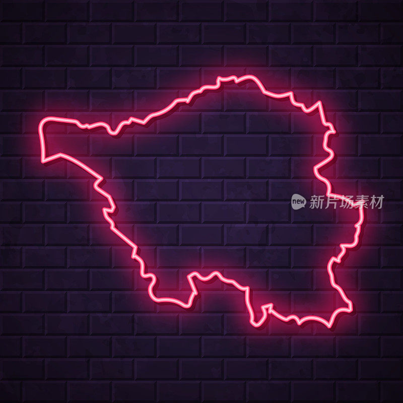 萨尔地图-砖墙背景上发光的霓虹灯