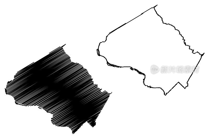 蒙哥马利县(美国马里兰州县，美国，美国，美国)地图矢量插图，涂鸦草图蒙哥马利地图