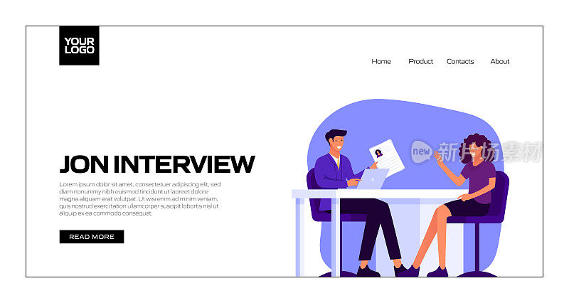 求职面试概念矢量插图登陆页面模板，网站横幅，广告和营销材料，在线广告，业务演示等。