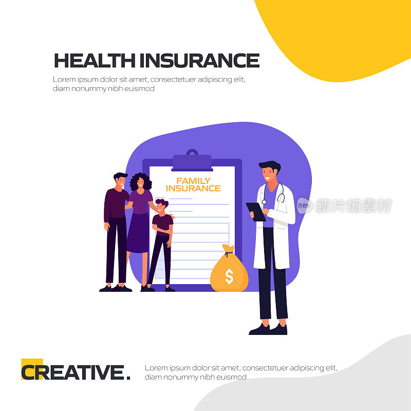 健康保险概念矢量插图网站横幅，广告和营销材料，在线广告，社交媒体营销等。