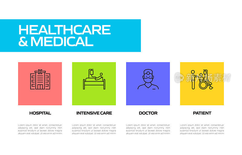 医疗保健和医疗相关的线条图标。向量符号说明。