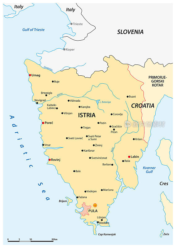 伊斯特里亚克罗地亚半岛的矢量地图