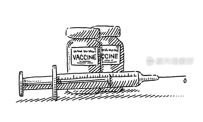 疫苗符号注射器和疫苗瓶的图画