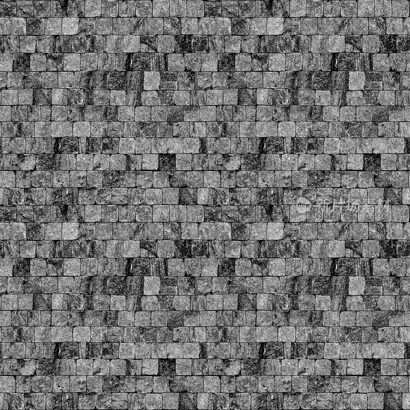 原汁原味的真实感石墙-深灰色抽象无缝图案设计-小而不平整的方形混凝土元素排列成行-令人惊叹的纹理效果和粗糙的表面插图