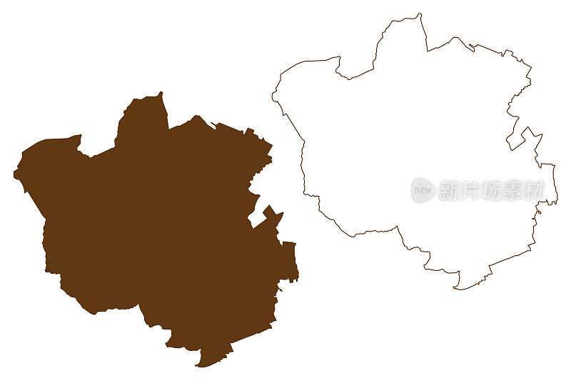 奥尔登堡地区(德意志联邦共和国，下萨克森州农村地区)地图矢量插图，涂鸦草图奥尔登堡地图
