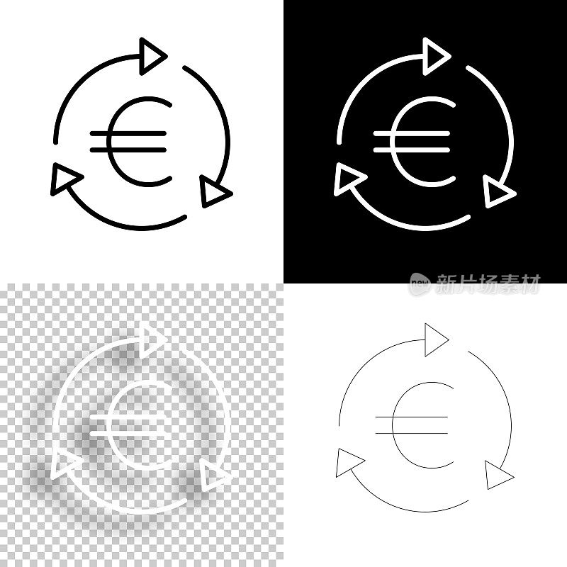 欧元重新加载。图标设计。空白，白色和黑色背景-线图标