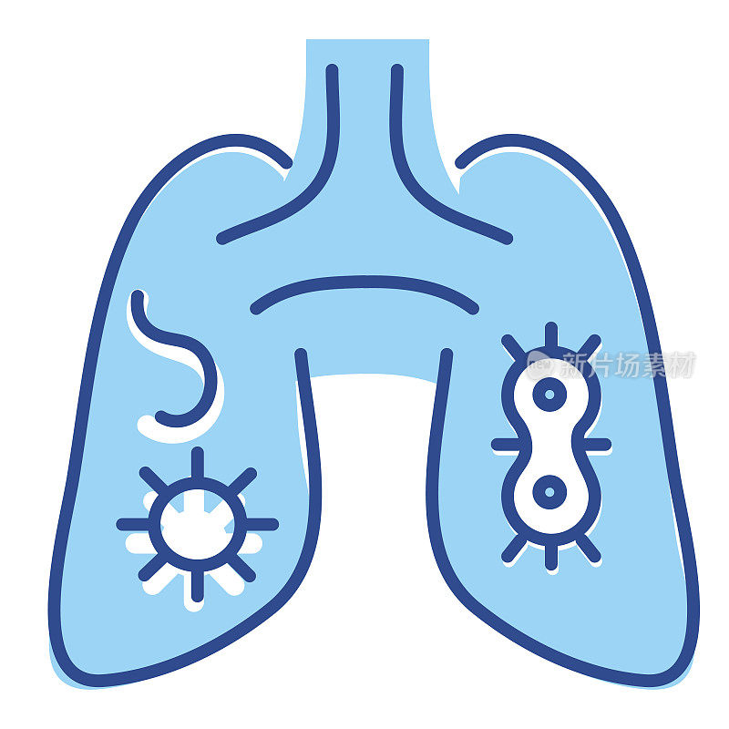 感冒和流感病毒肺部感染细线图标-可编辑中风