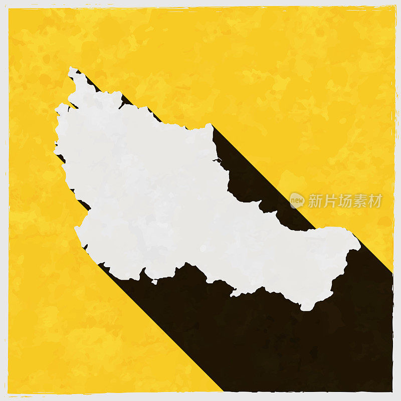 Belle-Ile-en-Mer地图与纹理黄色背景上的长阴影