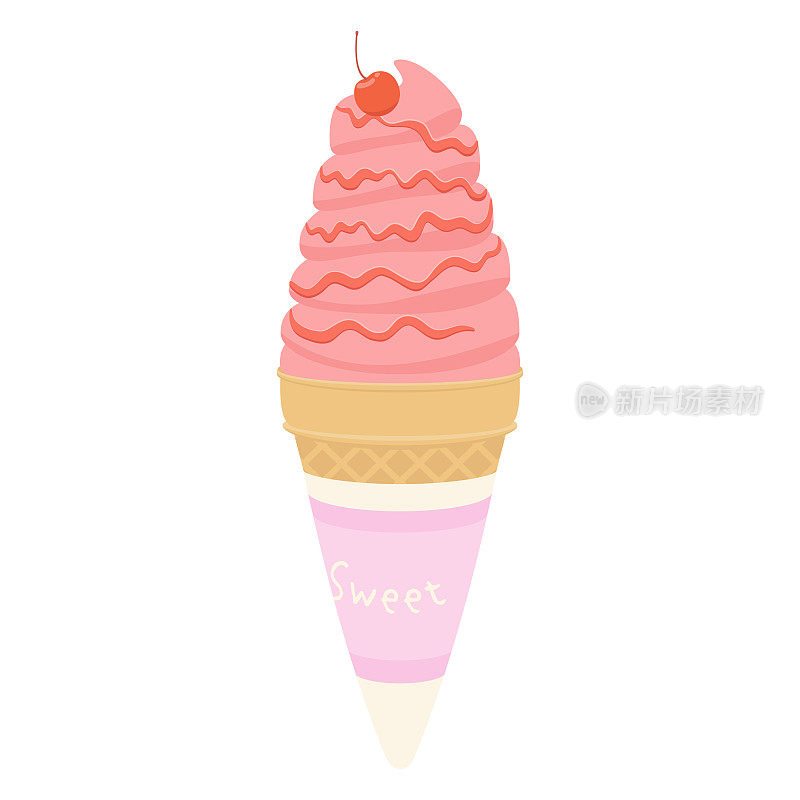 矢量插图草莓软服务冰淇淋与樱桃。