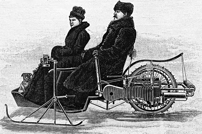 机动雪橇,双人驾驶,侧视图