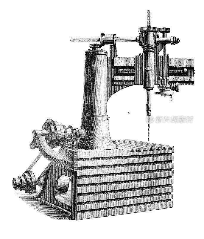 古董插图，应用机械和机器:钻孔机