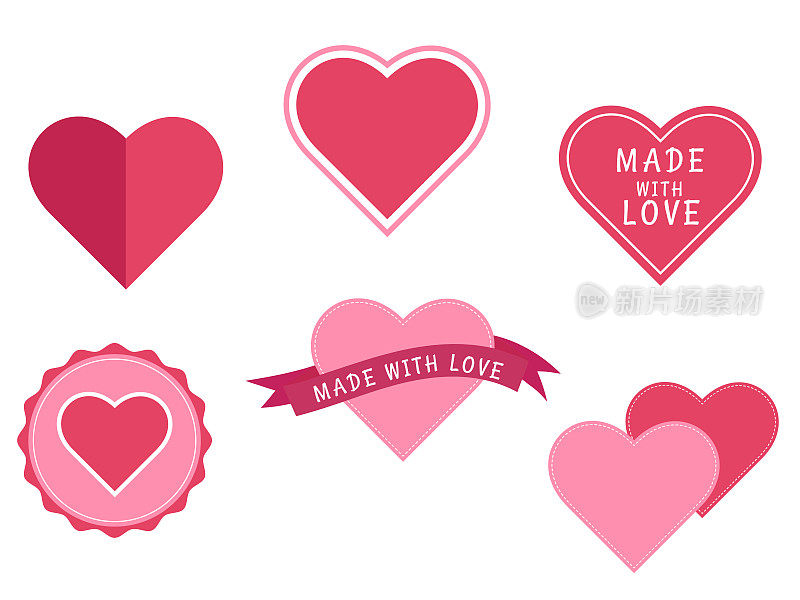 平面设计，制作爱心邮票。心，爱，浪漫还是情人节。矢量插图。
