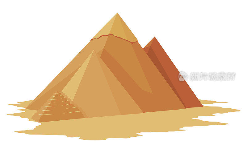 埃及金字塔是古埃及的象征。历史景点展示景点。吉萨著名的历史地标。沙丘中的古建筑