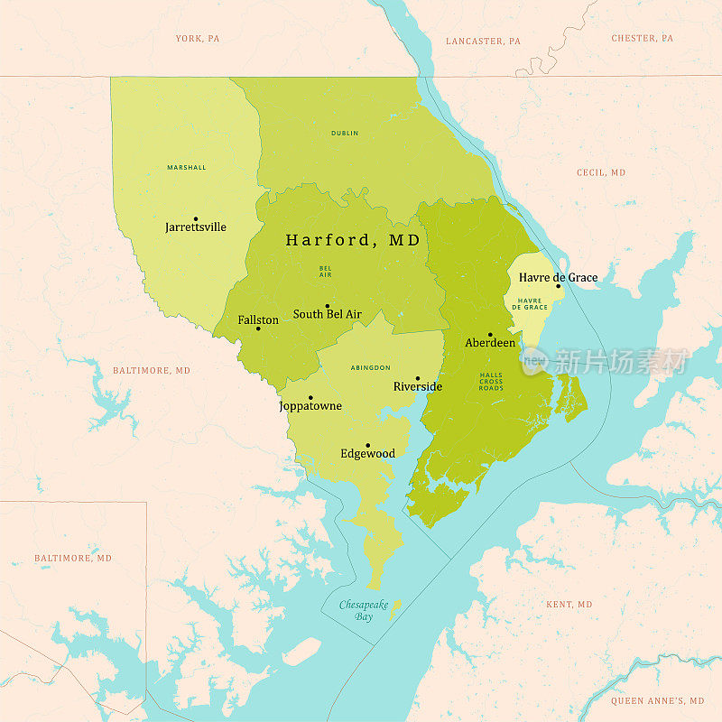 哈福德县矢量地图，绿色