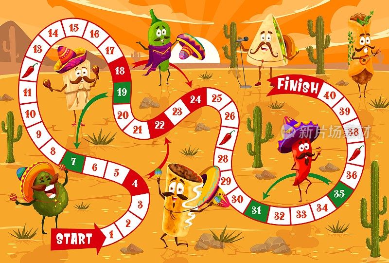 卡通墨西哥食物在沙漠儿童游戏