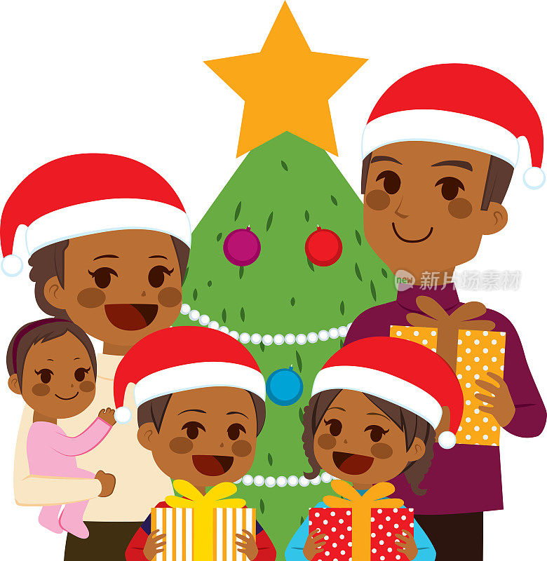 非裔美国家庭庆祝圣诞节