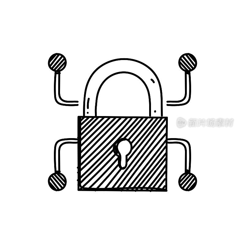 网络安全线图标,草图设计,像素完美,可编辑笔画。