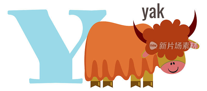 Y字母图标。牦牛动物字母表符号孤立在白色上