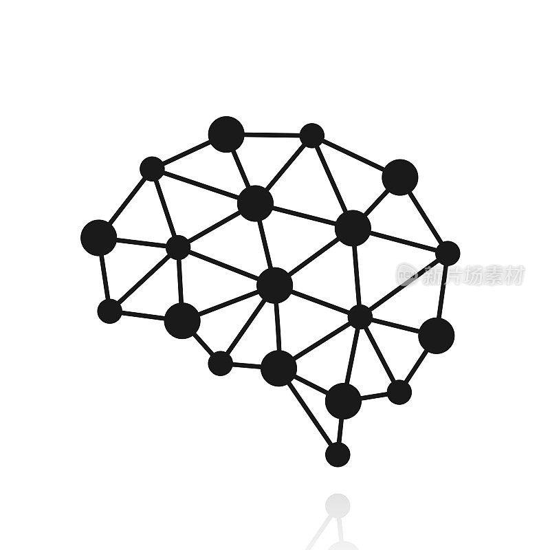 人工智能大脑。白色背景上反射的图标