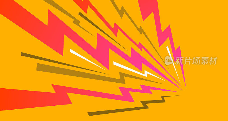 粉红色的雷声,黄色的背景。平面插图漫画风格矢量。