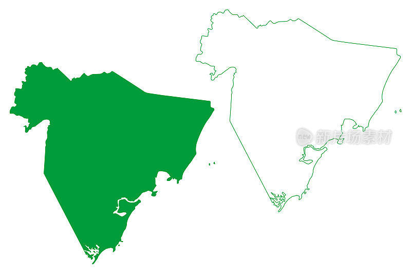 瓜拉帕里市（巴西圣埃斯皮里托州、巴西各市、巴西联邦共和国）地图矢量插图、涂鸦草图瓜拉帕里地图