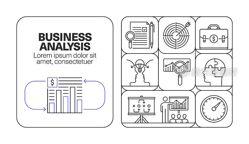 商业分析横幅线图标集设计