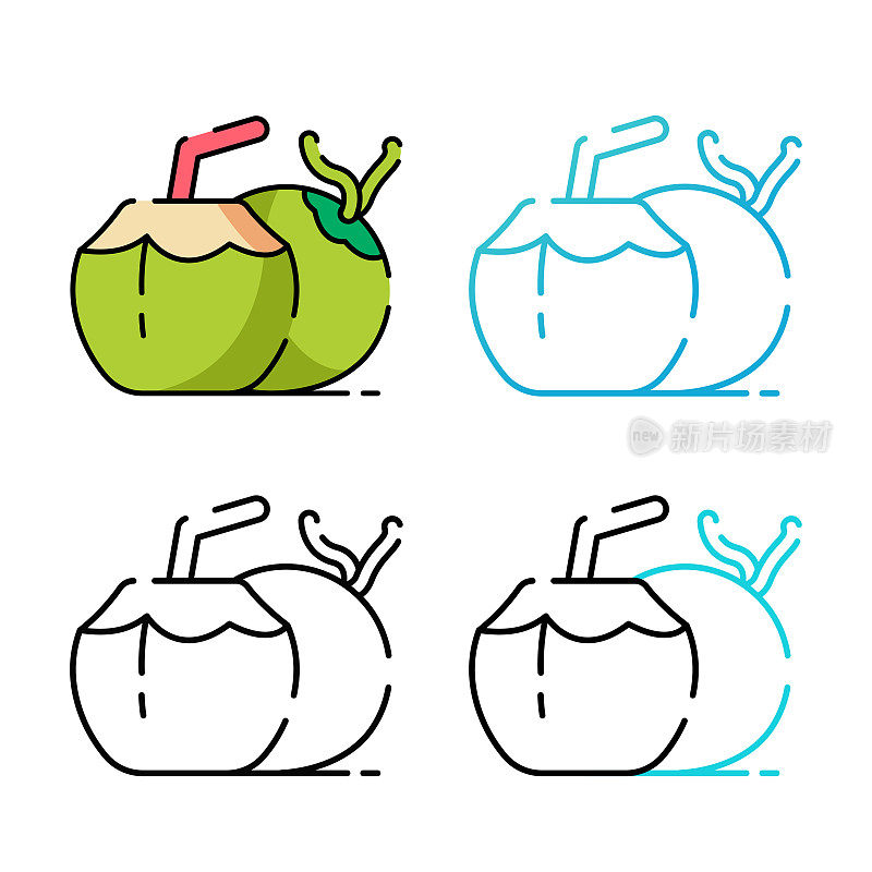 椰子图标设计在四个变化的颜色