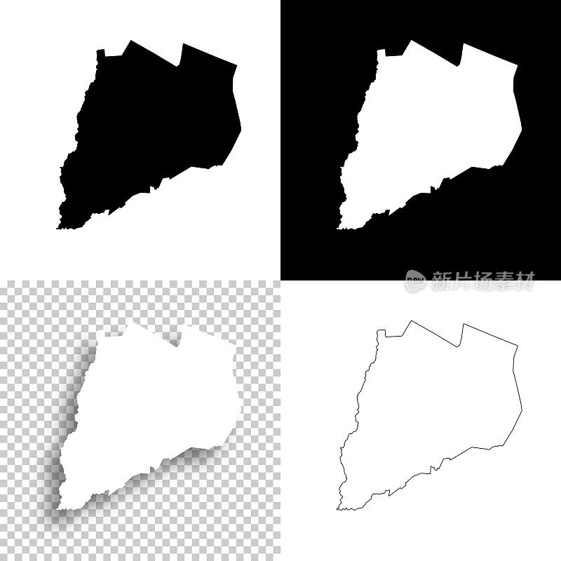 奥塞戈县，纽约。设计地图。空白，白色和黑色背景