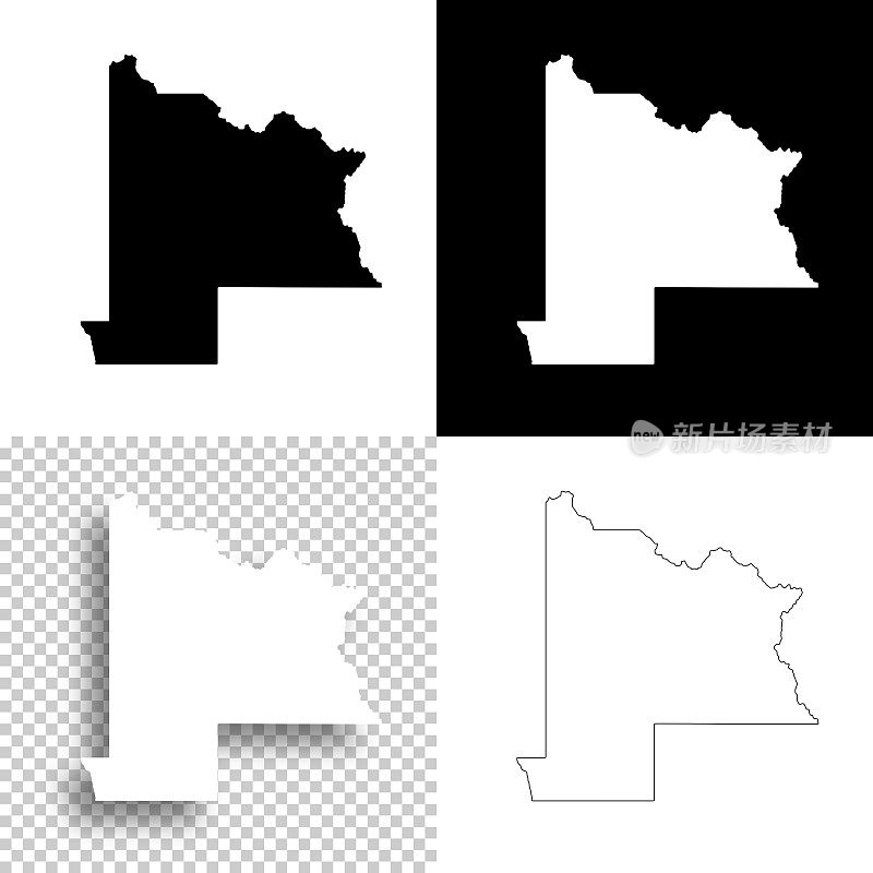 甘尼森县，科罗拉多州。设计地图。空白，白色和黑色背景