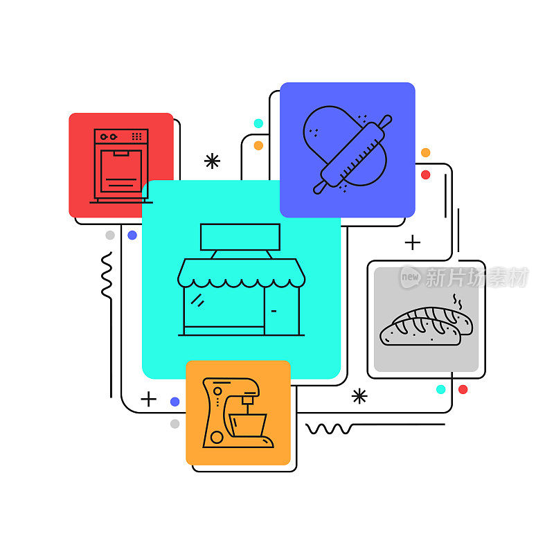面包店相关的矢量横幅设计概念。全局多球体随时可用的模板。网页横幅,网站标题,杂志,移动应用程序等。现代设计。