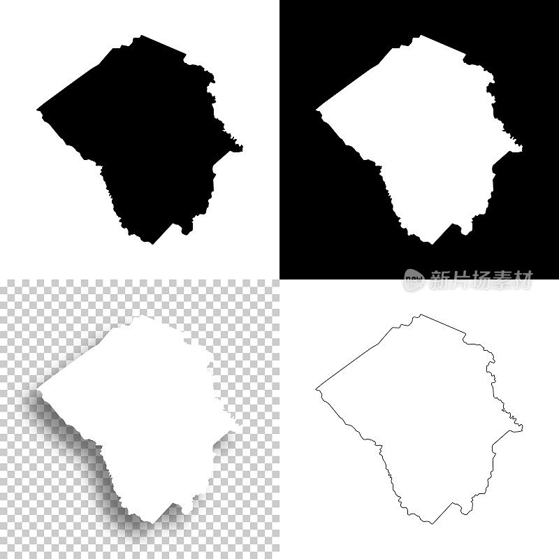 北卡罗来纳州皮特县。设计地图。空白，白色和黑色背景