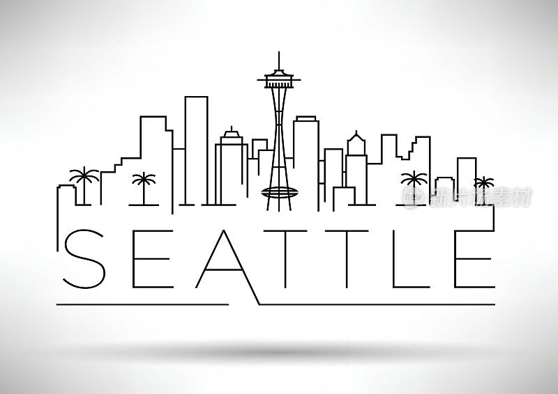 线条西雅图城市剪影与排版设计