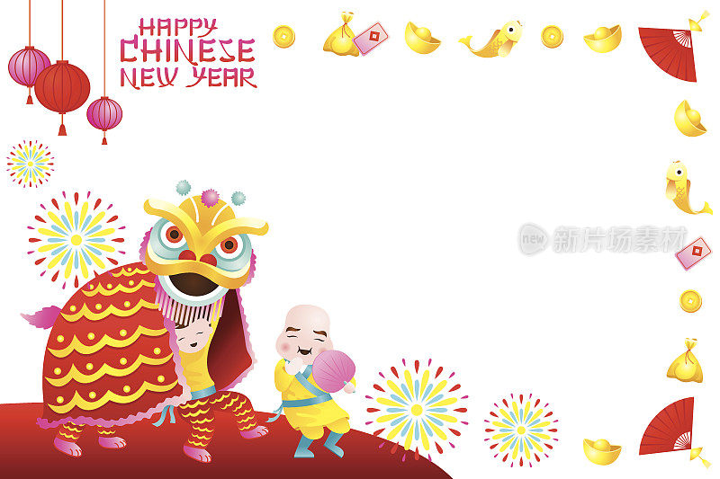 中国新年框架与舞狮