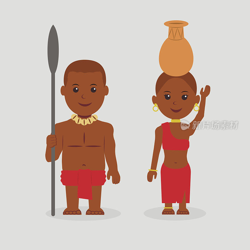 土著非洲男人和女人的插图。