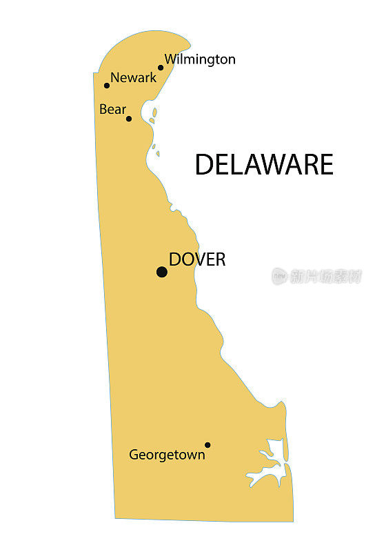 特拉华州黄色地图