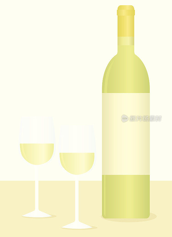 白葡萄酒瓶和玻璃杯