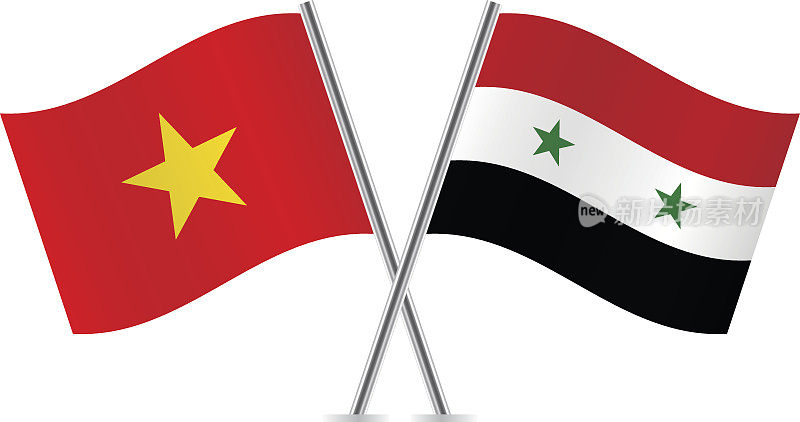 叙利亚和越南国旗。向量。