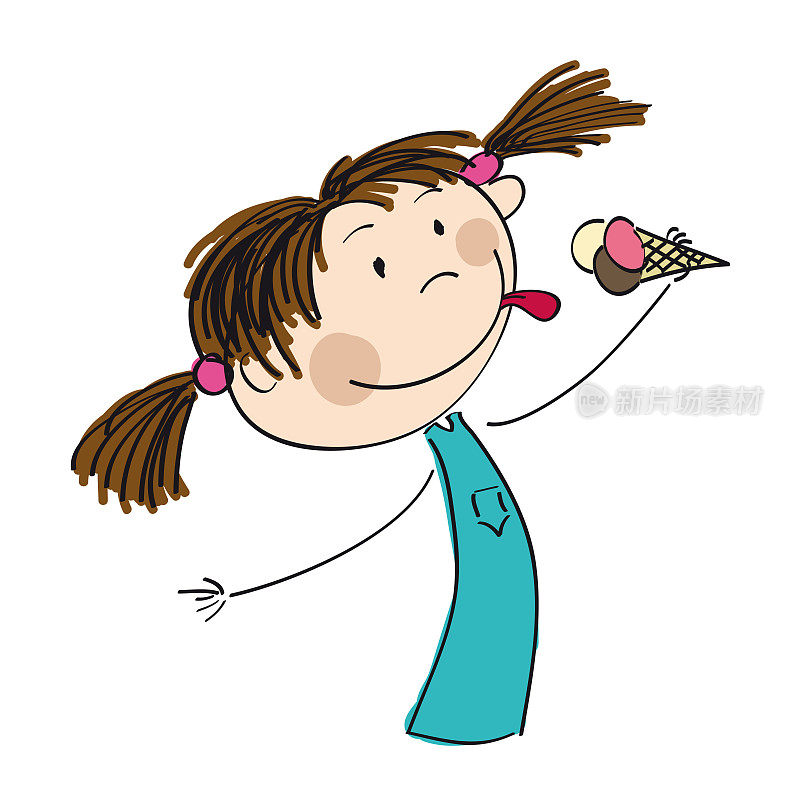 小女孩拿着冰淇淋-原创手绘插图