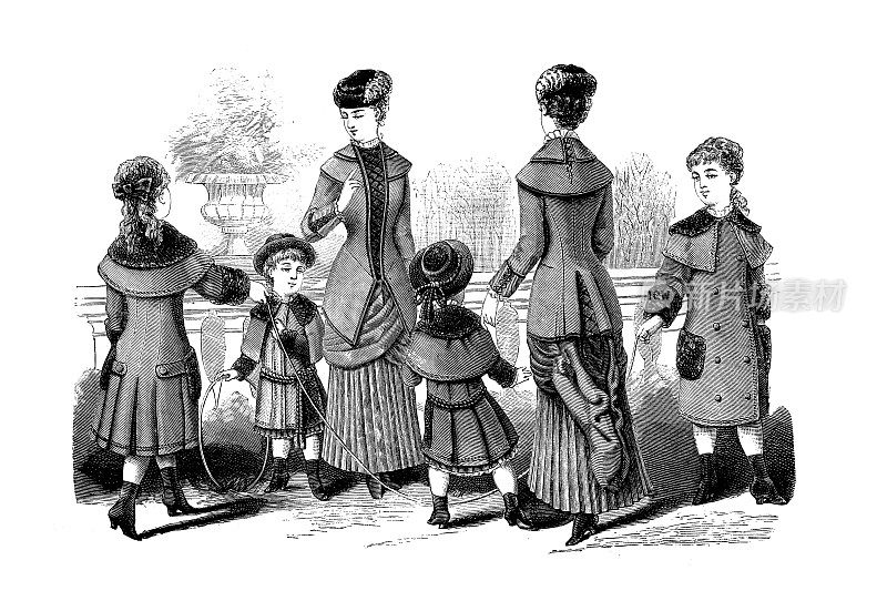 维多利亚时代的母亲和她的孩子，19世纪的时尚